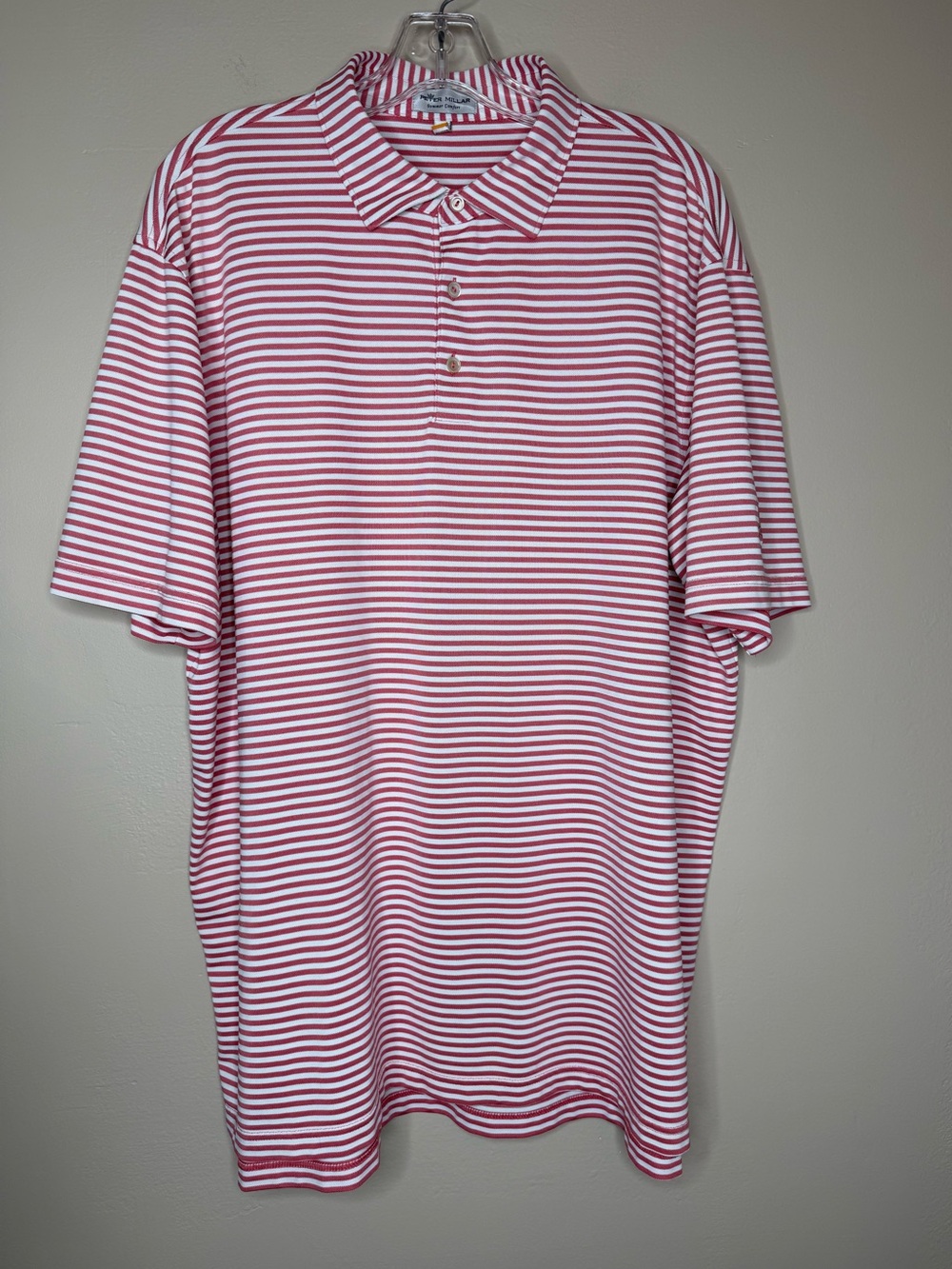 Peter Millar Salmon and White Striped Polo Summer Comfort Size XL